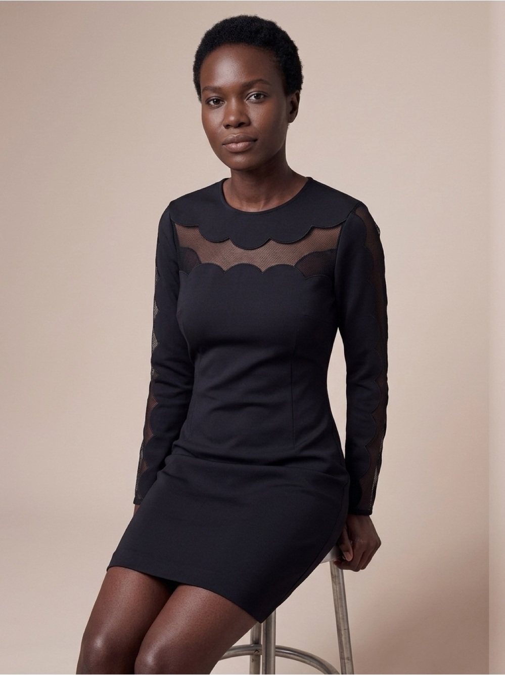 Ted Baker Black Long Sleeve Mesh-Yoke Bodycon Dress